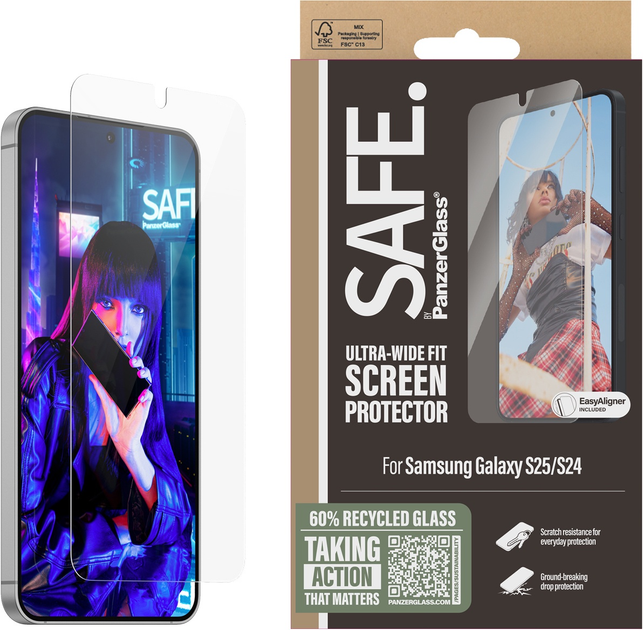 Szkło ochronne PanzerGlass SAFE. Ultra-Wide Fit w. Aligner do Samsung Galaxy S25/S24 (PG_SARNUWFG38388) - obraz 1