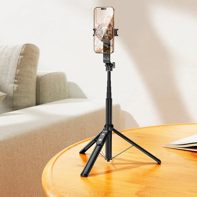 Монопод-трипод HOCO K25 Sherkhan magnetic aluminum alloy live broadcast holder 1.5m Black - зображення 9