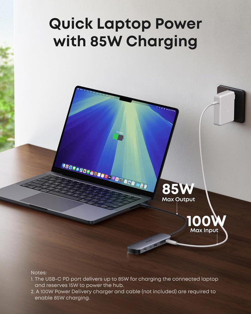 Хаб Anker A83D2 USB-C Hub (7-in-1) повнофункціональний USB-хаб на 7 портів з підтримкою швидкого заряджання - зображення 5