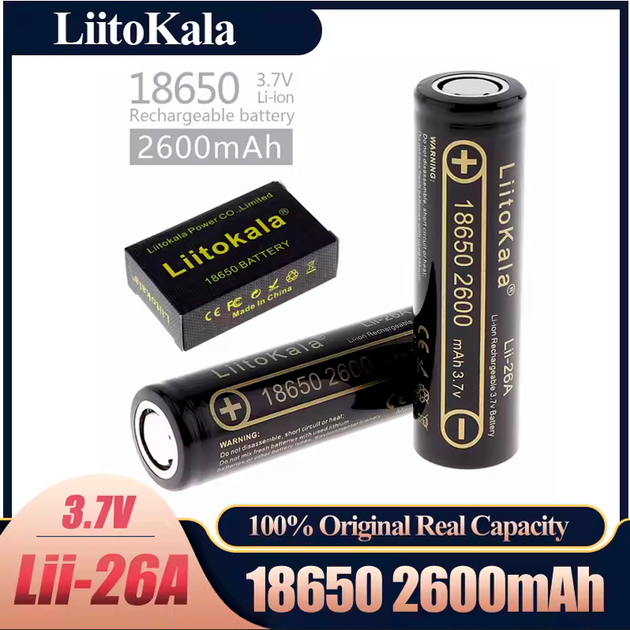 Акумулятор 18650, LiitoKala Lii-26A, 2600mAh - Фото 3 Акумулятор 18650, LiitoKala Lii-26A, 2600mAh - зображення 3