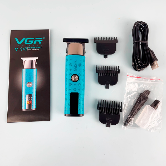 Триммер для стрижки аккумуляторный VGR V-943 BLUE, 3 насадки, LED дисплей - Фото 6 Триммер для стрижки аккумуляторный VGR V-943 BLUE, 3 насадки, LED дисплей - изображение 6