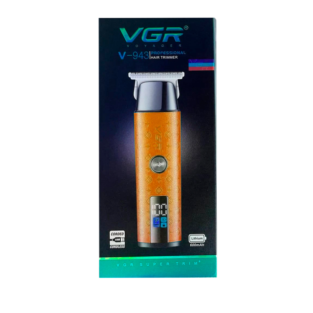 Триммер для стрижки аккумуляторный VGR V-943 ORANGE, 3 насадки, LED дисплей - изображение 3