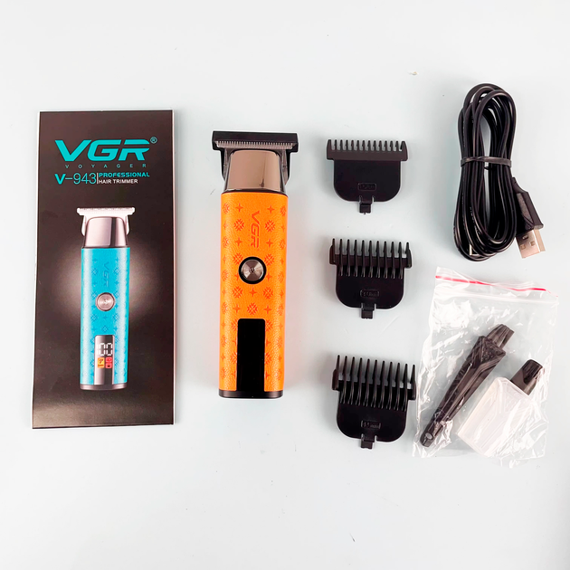 Триммер для стрижки аккумуляторный VGR V-943 ORANGE, 3 насадки, LED дисплей - изображение 4