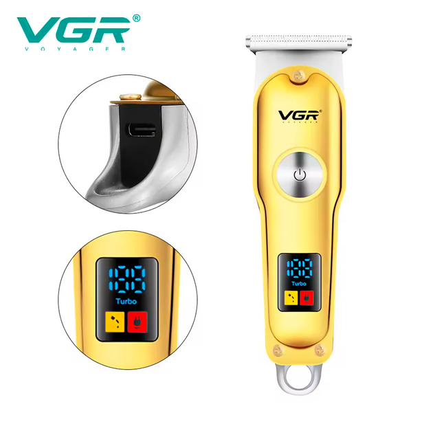 Триммер аккумуляторный для стрижки VGR V-290 GOLD, 3 насадки, LED дисплей - изображение 4