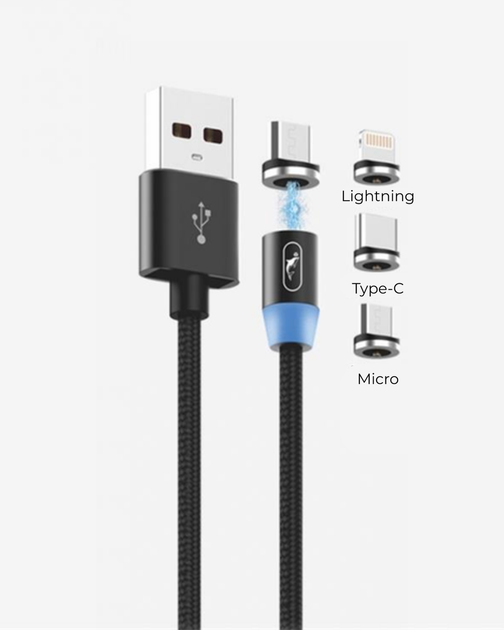 Магнитный кабель SkyDolphin S59KIT 3 в 1 для быстрой зарядки устройств USB, Lightning, microUSB, Type-C черный - Фото 2 Магнитный кабель SkyDolphin S59KIT 3 в 1 для быстрой зарядки устройств USB, Lightning, microUSB, Type-C черный - изображение 2