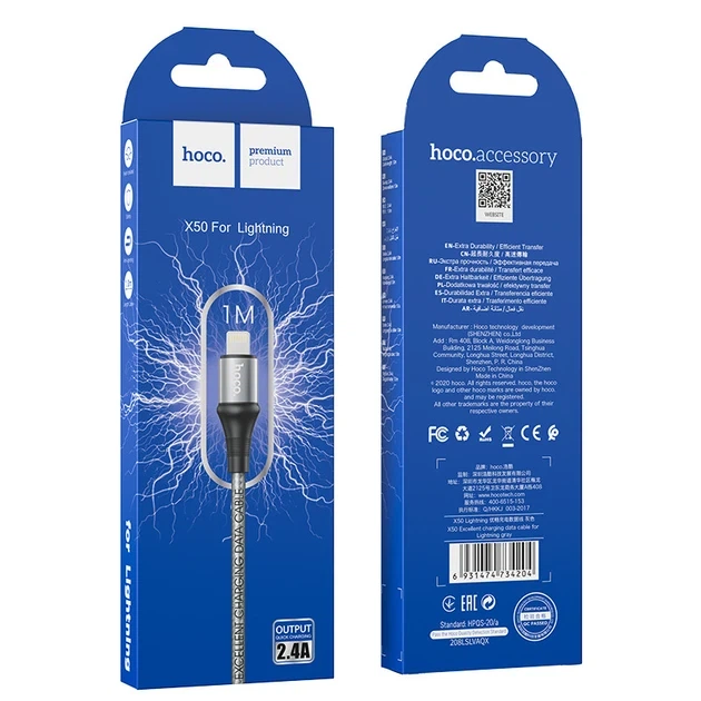 Кабель для заряджання та передачі даних HOCO X50 Lightning 2.4A 1 м для iPhone чорний - зображення 2