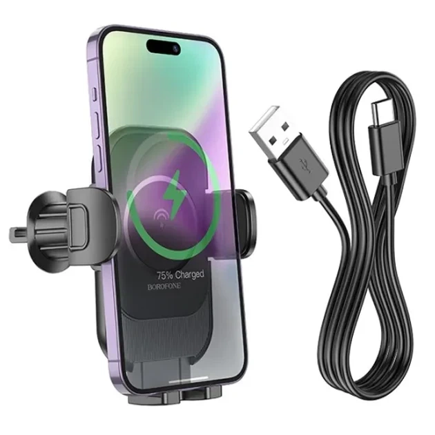 Автомобильный держатель для телефона BOROFONE BH204 с беспроводной зарядкой магнитный черный - Фото 3 Автомобильный держатель для телефона BOROFONE BH204 с беспроводной зарядкой магнитный черный - изображение 3