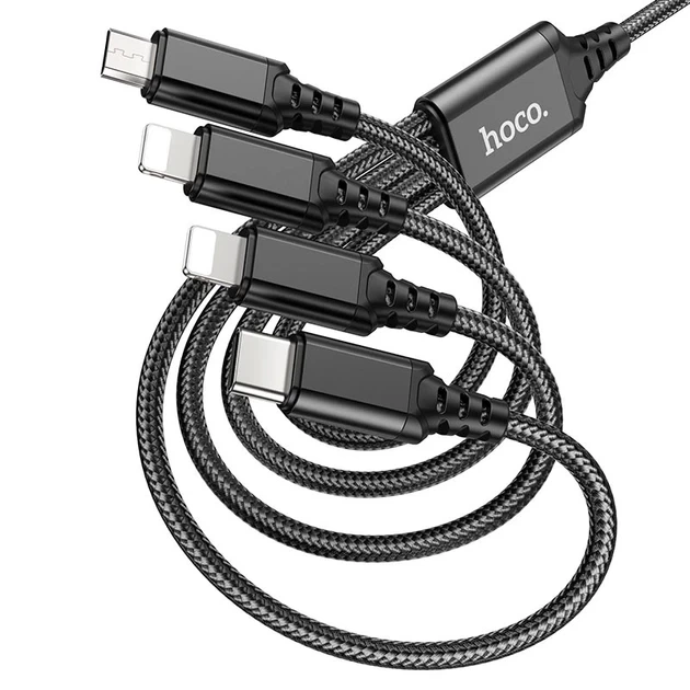 Універсальний кабель 4 в 1 HOCO Combo X76 для заряджання та синхронізації Lightning, Micro-USB, Type-C 1 м чорний - Фото 3 Універсальний кабель 4 в 1 HOCO Combo X76 для заряджання та синхронізації Lightning, Micro-USB, Type-C 1 м чорний - зображення 3