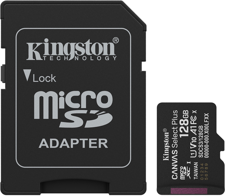Карта пам'яті Kingston Canvas Select Plus Gen3 microSDXC 128GB Class 10 UHS-I U1 V10 A1 + SD-adapter (SDCS3/128GB) - зображення 1