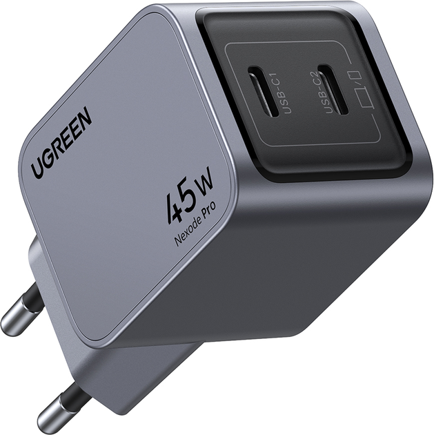 Ładowarka sieciowa Ugreen X707 USB-C+USB-C 45W PD GaN Tech Charger Space Gray (6941876230082) - obraz 1