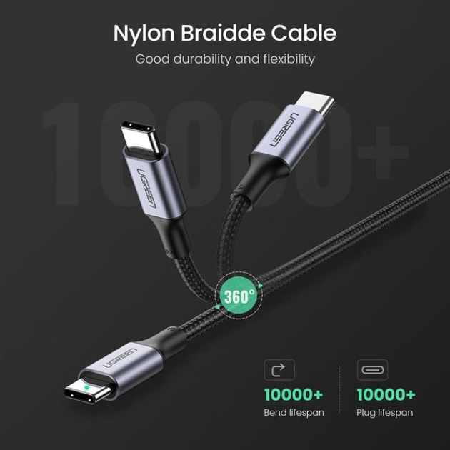 Кабель Ugreen US316 Type-C - Type-C 100W 5A Cable Alum. 1 м Black (6957303874279) - зображення 6