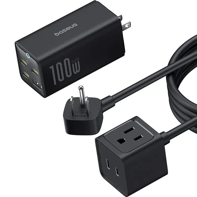 Подовжувач мережевий 1,5 м BASEUS PowerCombo Mini Power Strip 100W AC+3Type-C+USB Чорний (E00058205123-00) - Фото 3 Подовжувач мережевий 1,5 м BASEUS PowerCombo Mini Power Strip 100W AC+3Type-C+USB Чорний (E00058205123-00) - зображення 3