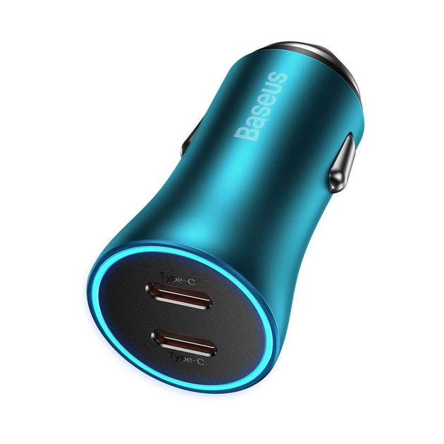 Автомобільний зарядний пристрій Baseus Golden Contactor Pro Dual Fast Charger Car Charger C+C 40W Blue - Фото 1 Автомобільний зарядний пристрій Baseus Golden Contactor Pro Dual Fast Charger Car Charger C+C 40W Blue - зображення 1