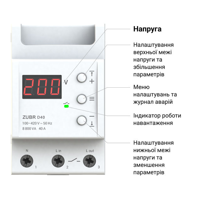 Реле напруги ZUBR D50 - Фото 2 Реле напруги ZUBR D50 - зображення 2