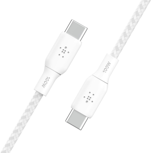 Kabel Belkin Braided USB Type-C – USB Type-C 100W 3 m White (CAB014BT3MWH) - obraz 4