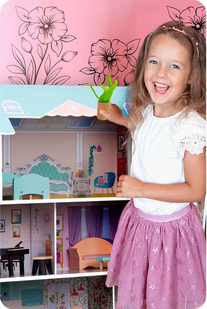 Дерев'яний будиночок для ляльок Ricokids 3-поверховий RK-878 (5903890623333) - зображення 10