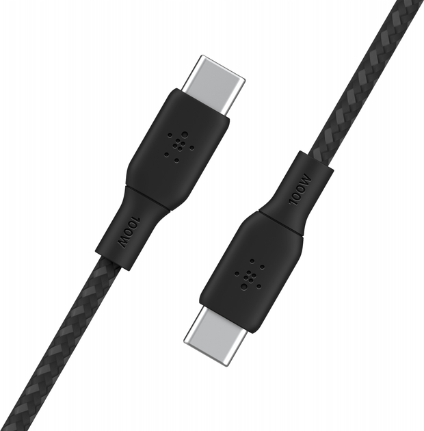 Kabel Belkin Braided USB Type-C – USB Type-C 100W 3 m Black (CAB014BT3MBK) - obraz 4