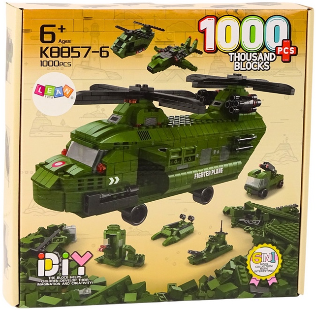 Zestaw klocków LeanToys Wojskowy helikopter 1000 elementów 18320 (5905991016755) - obraz 1