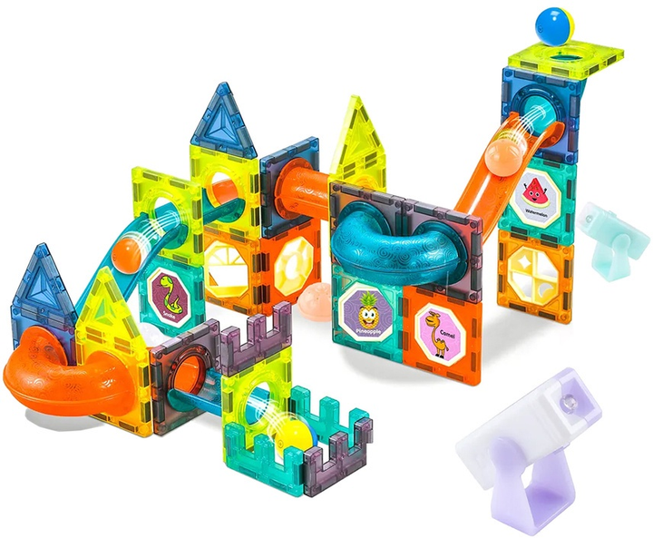 Magnetyczni klocki LeanToys Świecąca zjeżdżalnia dla kulek 75 elementów 14637 (5905515350921) - obraz 3