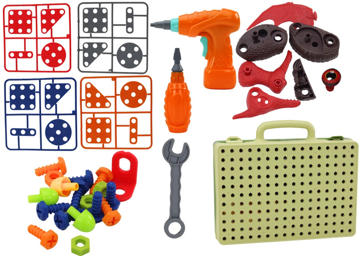 Klocki konstrukcyjne 3D LeanToys Dinozaury z wiertarką do rozkręcania 17929 (5905991007791) - obraz 4