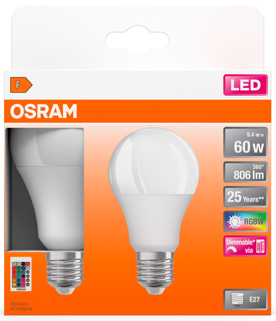 Lampa LED Osram LED STAR+ A60 DIM 9W (806 lm) 2700K+RGB E27 pilot (4058075430891) - obraz 4