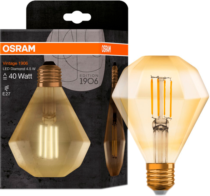 Lampa LED Osram 1906 FILAMENT GOLD diament 4.5W (470 lm) 2500K E27 (4058075091955) - obraz 1