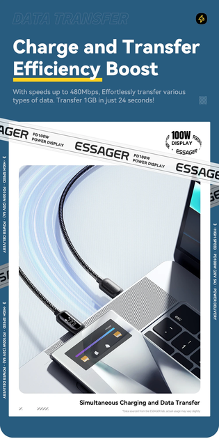 Кабель зарядки Type-C - Type-C Essager 100W 1м з дисплеєм (EXCTT1-XL01-P) - зображення 7