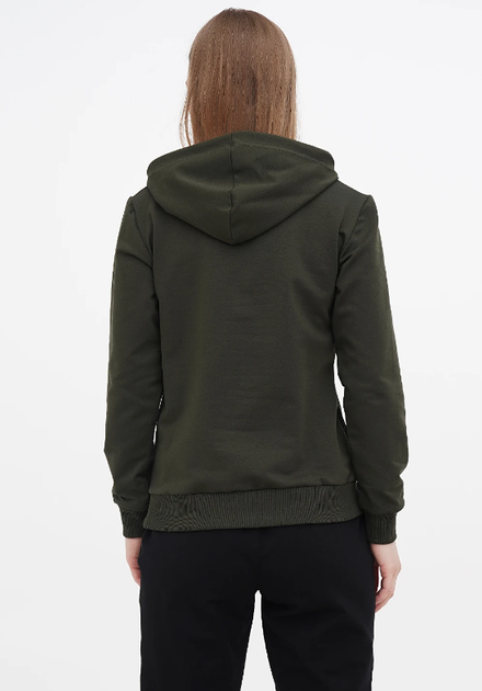 Жіноче худі з капюшоном на манжетах HiBrand S Хакі (hb921112273) - Фото 2 Жіноче худі з капюшоном на манжетах HiBrand S Хакі (hb921112273) - изображение 2