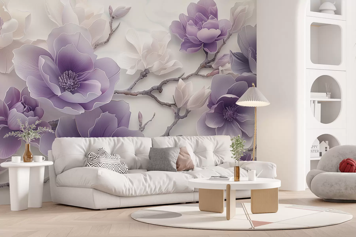 Фотообои флизелиновые Styleo Большие цветы магнолии 3D w01359 Фиолетовый 300х200 см - Фото 1 Фотообои флизелиновые Styleo Большие цветы магнолии 3D w01359 Фиолетовый 300х200 см - изображение 1