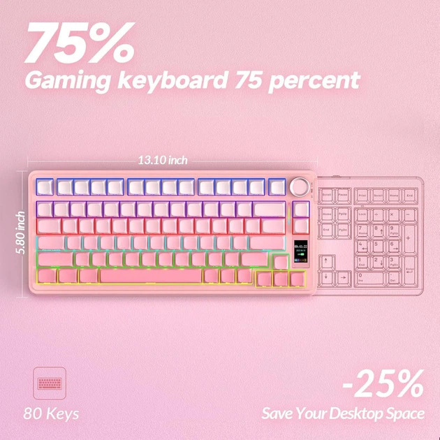 Клавиатура беспроводная AULA S75 PRO LEOBOG Seiya Switch Pink