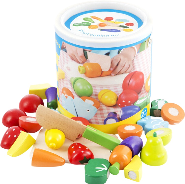 Zestaw warzyw i owoców do krojenia Lean Toys w wiaderku drewniany (5905991025863) - obraz 1