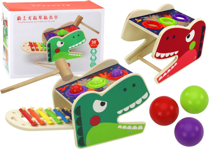 Музична іграшка Lean Toys Динозавр 2-в-1 з цимбалами дерев'яна (5904665992227) - зображення 1