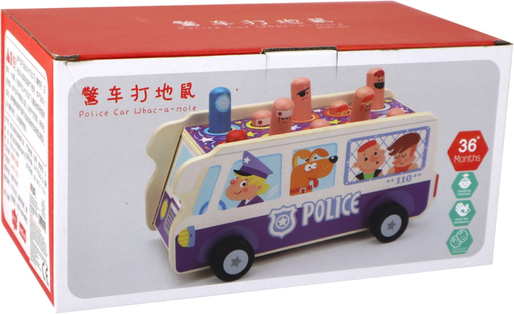 Дерев'яна іграшка Lean Toys Гра на спритність Поліцейський автобус "Whac-a-Mole" (5904665992142) - зображення 2