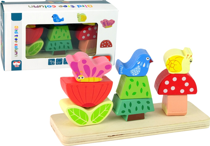 Zestaw drewnianych klocków Lean Toys Bird Tree Column 9 elementów (5905323214392) - obraz 1