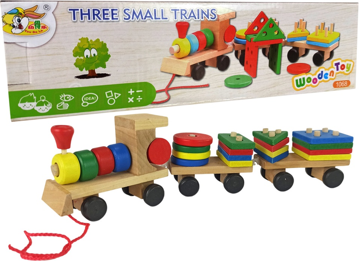 Дерев'яна іграшка Lean Toys Локомотив з 2 вагонами (5904204751285) - зображення 1