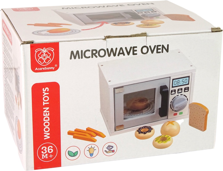 Zestaw kuchenny dla dzieci Lean Toys Mikrofalówka biała + Jedzenie drewniany (5905323214521) - obraz 2