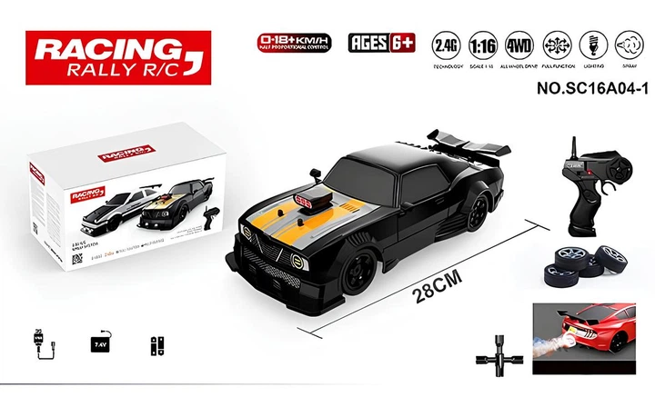Машинка для дрифта на радіокеруванні 1:16 Ford Mustang 4WD чорний - Фото 4 Машинка для дрифта на радіокеруванні 1:16 Ford Mustang 4WD чорний - зображення 4
