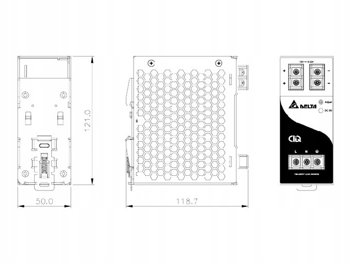 Zasilacz Delta w szafce nasciennej DELTA LED DRP 12V 8.33A 100W na szynę DIN w plastikowej obudowie (DRP012V100W1AA) - obraz 3