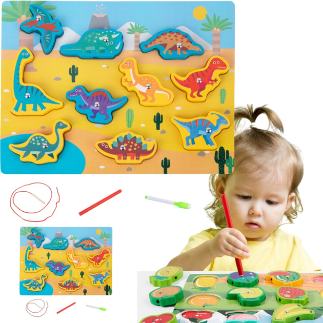 Дерев'яний пазл Lean Toys Динозаври з магнітами (5905991043843) - зображення 2