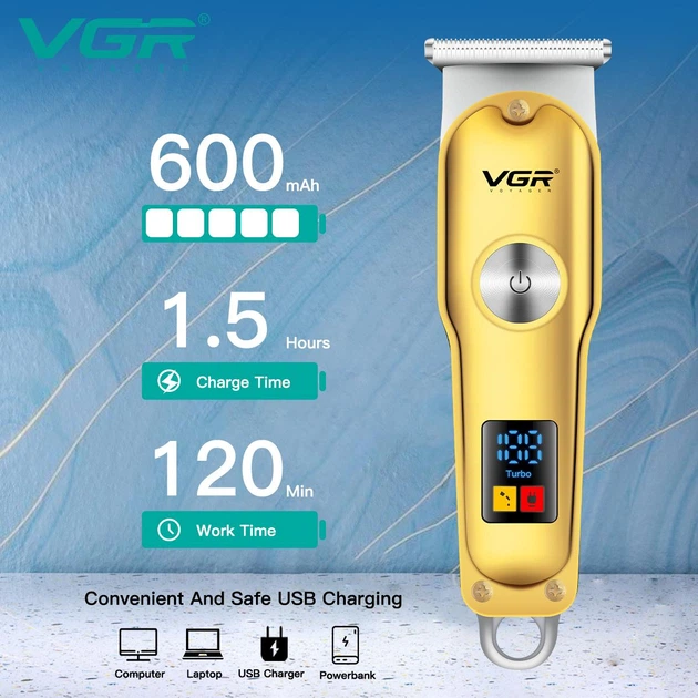 Машинка (триммер) для стрижки волосся VGR V-290, Professional, 3 насадки, LED Display, встр. аккумулятор. - изображение 7