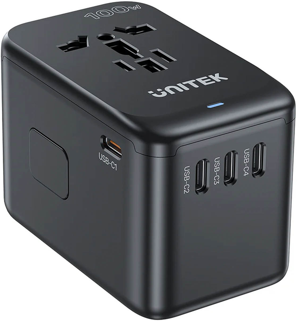 Дорожній зарядний пристрій Unitek GaN EU/US/UK/AUS PD 100W (P1123ABK01) - зображення 1