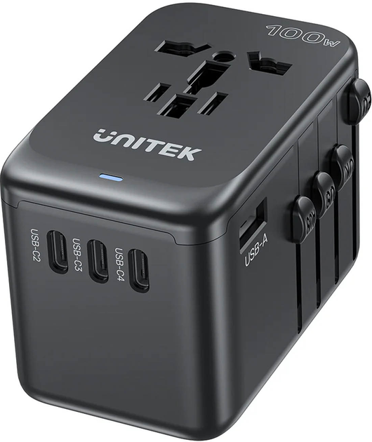 Дорожній зарядний пристрій Unitek GaN EU/US/UK/AUS PD 100W (P1123ABK01) - зображення 3