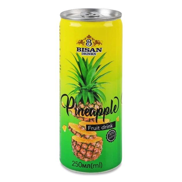 Упаковка напою безалкогольного соковмісного Bisan Pineapple 250 мл х 6 шт (4820186123838) - зображення 2