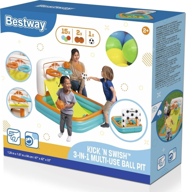 Dmuchany plac zabaw z piłkami Bestway Kick 'N Swish 52728 120 x 107 x 84 cm (6941607368299) - obraz 13