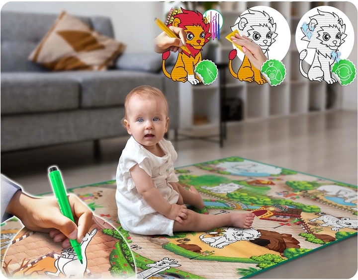 Килимок для малювання Ricokids ZOO з маркерами та сумкоюдля зберігання 90 x 120 см (5903890629168) - зображення 10