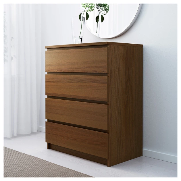 Комод с 4 ящиками IKEA MALM 80x100 см коричневая морилка ясеневый шпон 503.152.86 - зображення 2