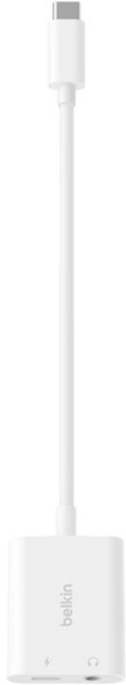 Adapter Belkin RockStar USB Type-C - mini-Jack 3.5 mm with PD 60W 0.15 m White (NPA004BTWH) - obraz 3