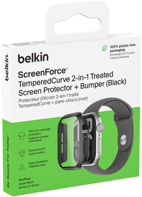 Захисне скло Belkin ScreenForce TemperedCurve 2-in-1 для Apple Watch 10 42 мм Black (OWA002HQBK) - зображення 7