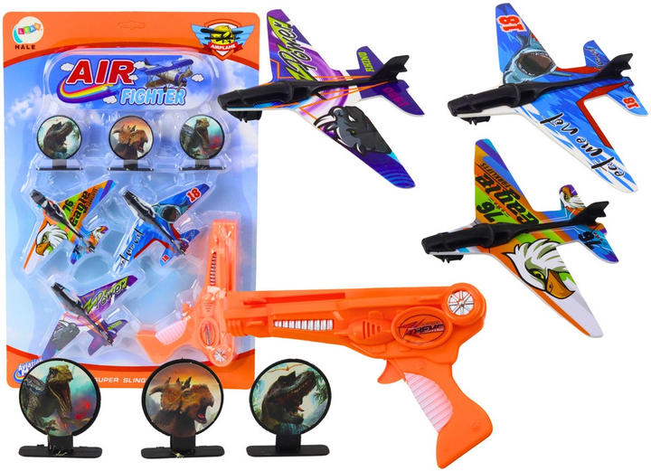 Пістолет LEAN Toys Запуск літаків 3 літаки + 3 мішені Помаранчевий 18944 (5905991019985) - зображення 2