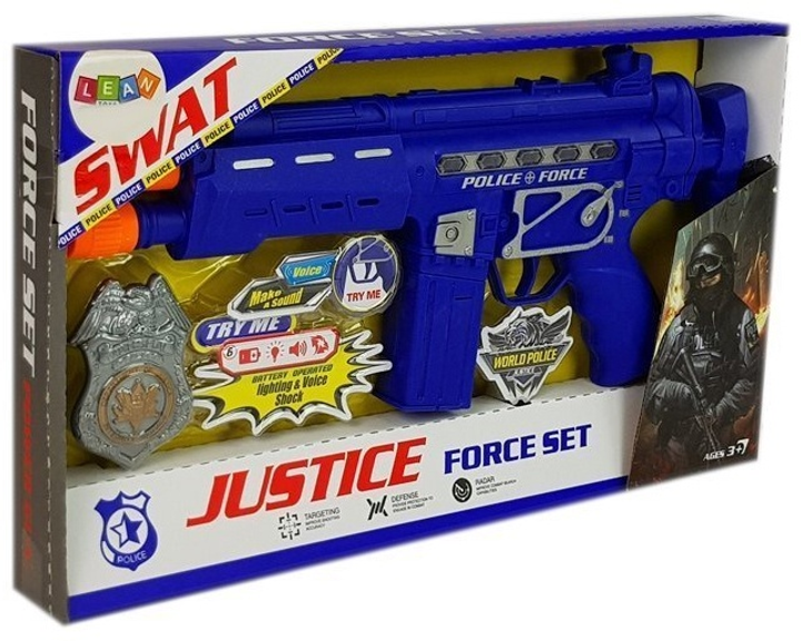 Поліцейський набір LEAN Toys Пістолет зі світлом і звуком 37 см Синій + Значок 7871 (5903802454628) - зображення 1